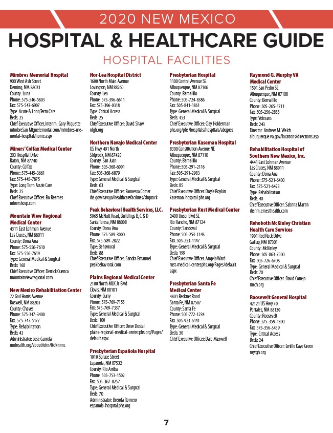 2020 New Mexico Hospital & Healthcare Guide Page 9
